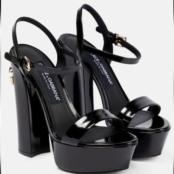 Dolce and Gabbana Polished Calfskin Platform Sandals - Picture 2 of 4